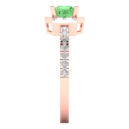 0.89 cttw Zirconia Simulated Green Diamond Hidden Halo Engagement Ring - Solid Gold (VVS1, Princess Cut,4.5mm)