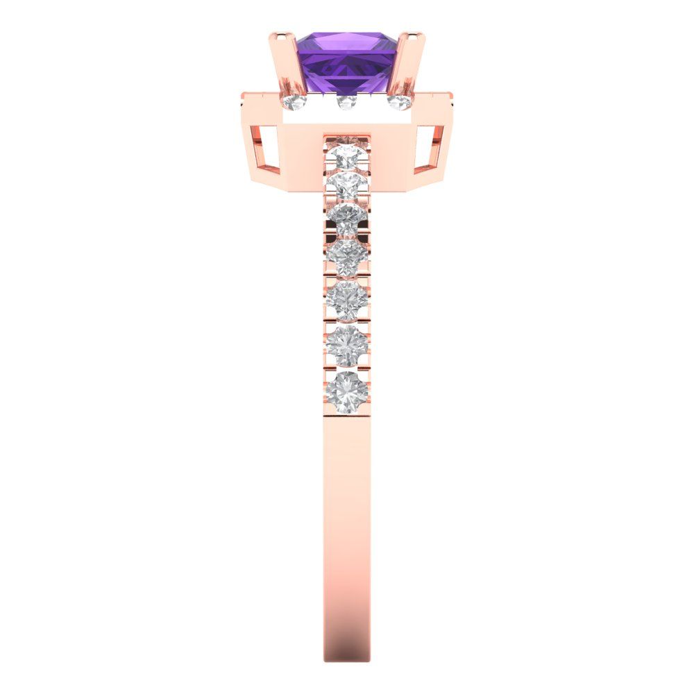 0.89 cttw Natural Amethyst Hidden Halo Engagement Ring - Solid Gold (Princess Cut,4.5mm)