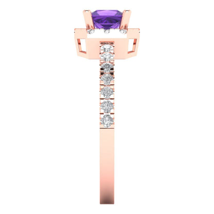 0.89 cttw Natural Amethyst Hidden Halo Engagement Ring - Solid Gold (Princess Cut,4.5mm)