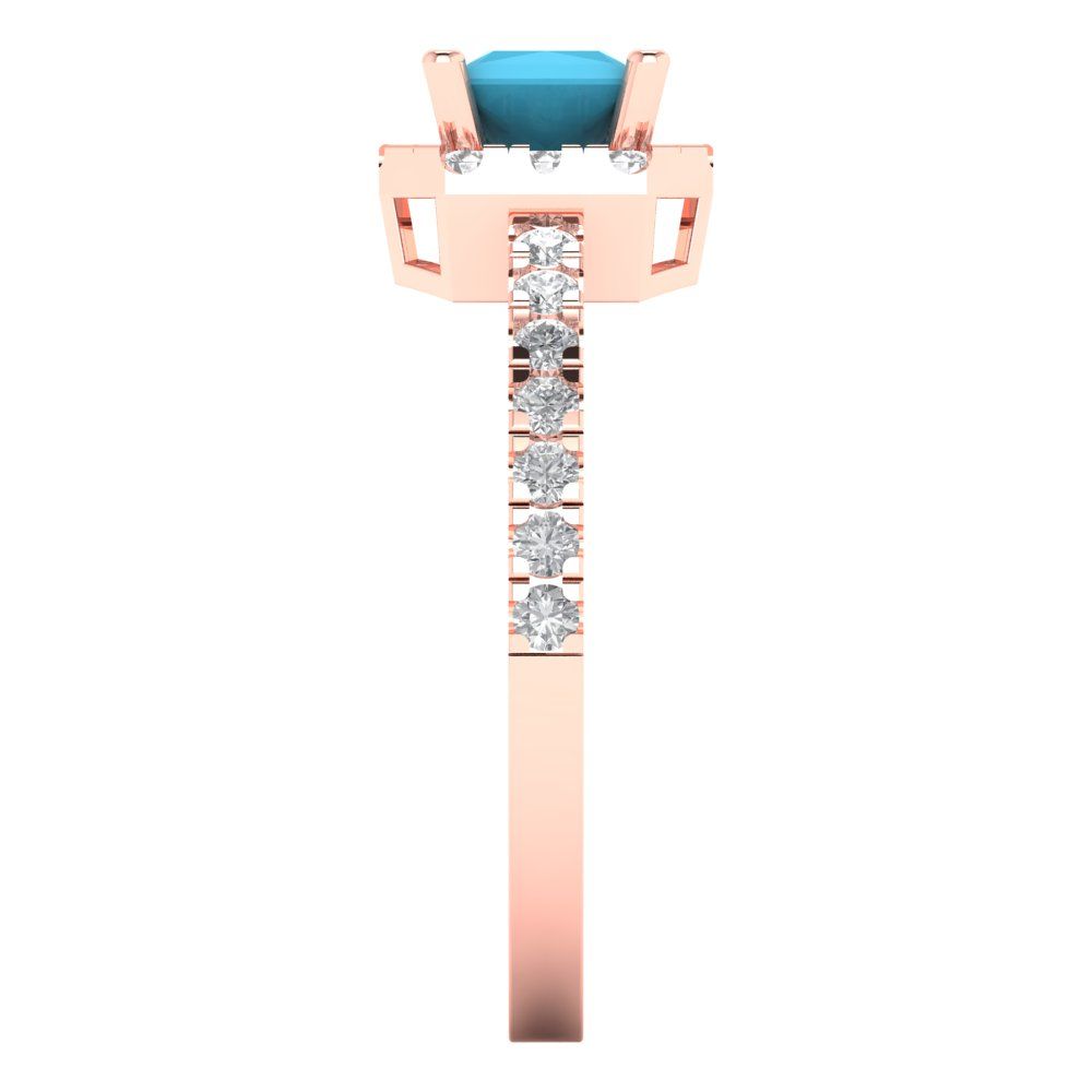 0.89 cttw Simulated Turquoise Hidden Halo Engagement Ring - Solid Gold (Princess Cut,4.5mm)