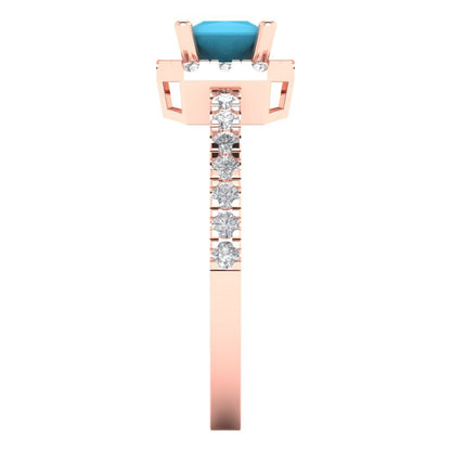 0.89 cttw Simulated Turquoise Hidden Halo Engagement Ring - Solid Gold (Princess Cut,4.5mm)