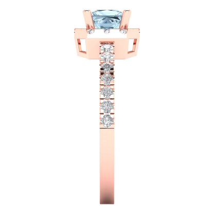 0.89 cttw Zirconia Simulated Blue Diamond Hidden Halo Engagement Ring - Solid Gold (VVS1, Princess Cut,4.5mm)