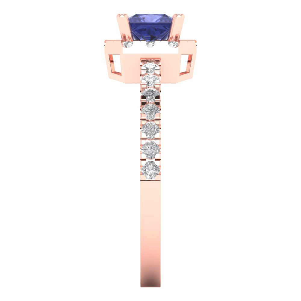 0.89 cttw Simulated Tanzanite Hidden Halo Engagement Ring - Solid Gold (Princess Cut,4.5mm)