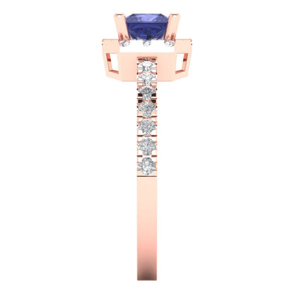 0.89 cttw Simulated Tanzanite Hidden Halo Engagement Ring - Solid Gold (Princess Cut,4.5mm)