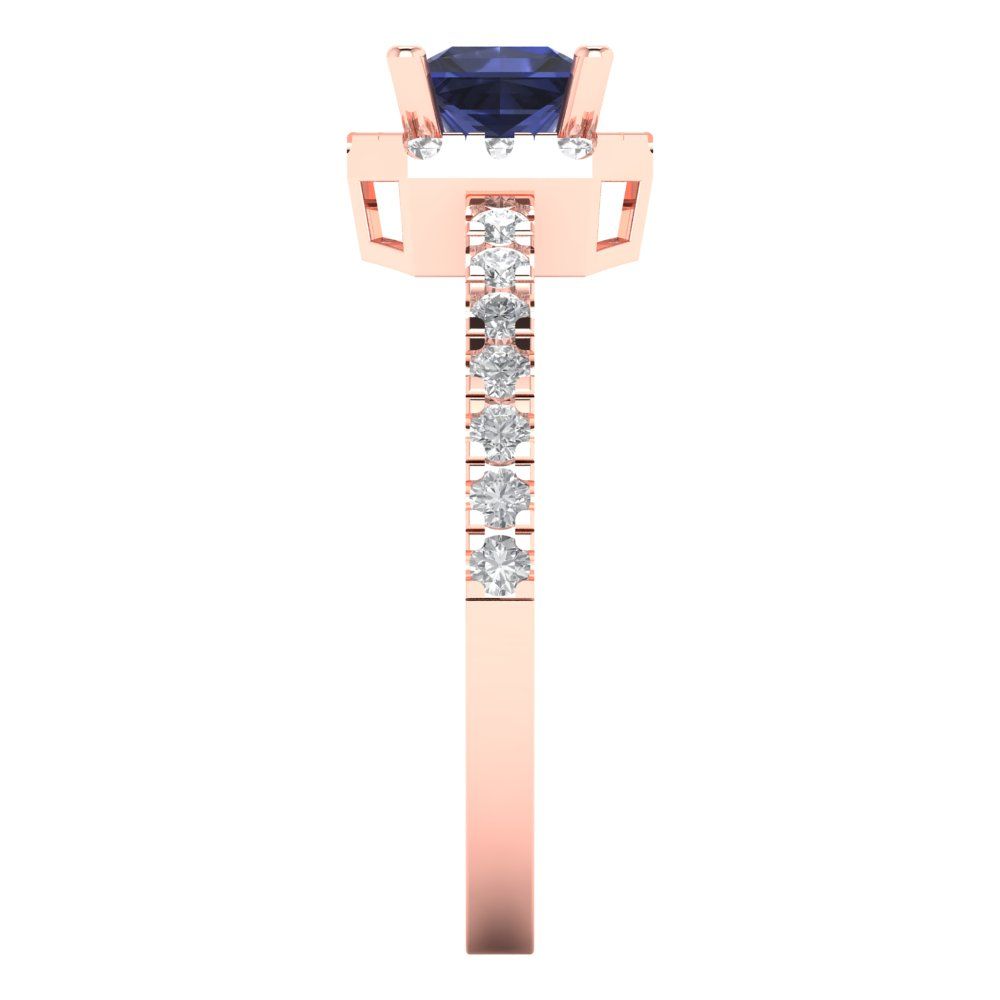 0.89 cttw Simulated Blue Sapphire Hidden Halo Engagement Ring - Solid Gold (Princess Cut,4.5mm)