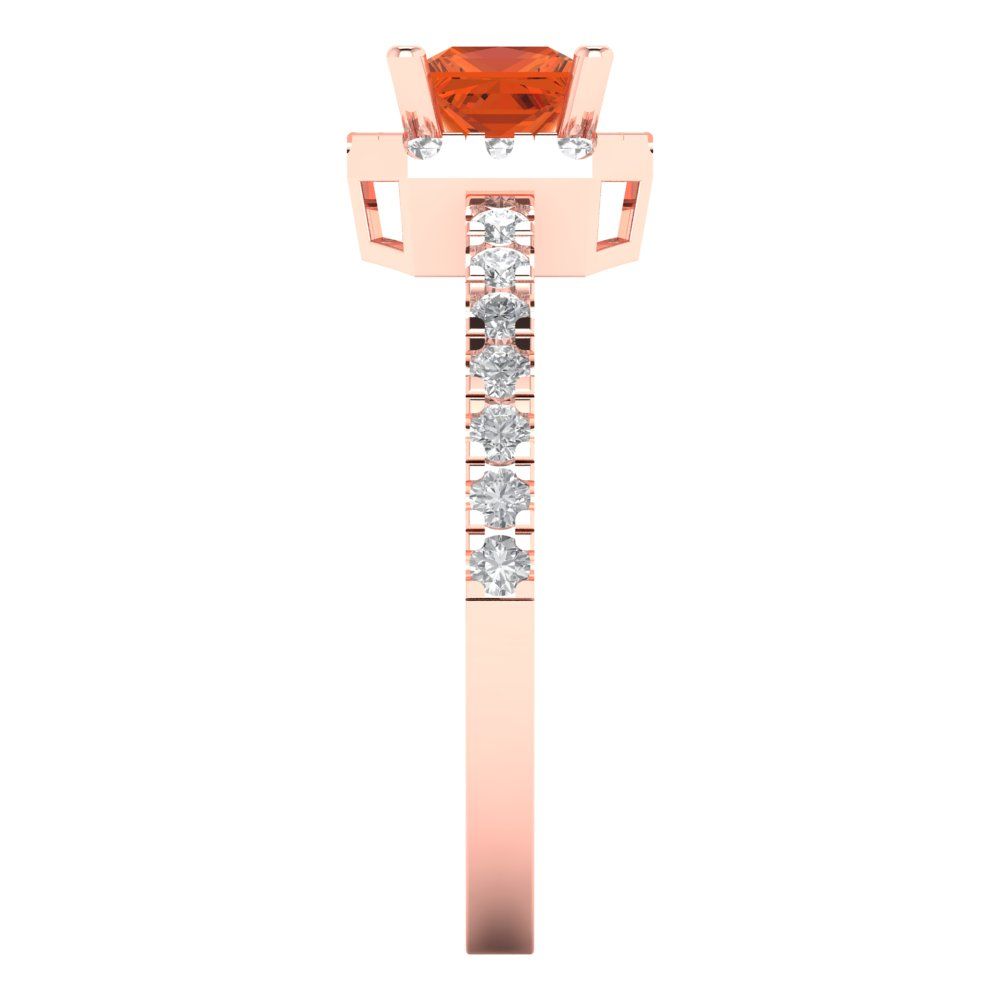 0.89 cttw Zirconia Simulated Red Diamond Hidden Halo Engagement Ring - Solid Gold (VVS1, Princess Cut,4.5mm)