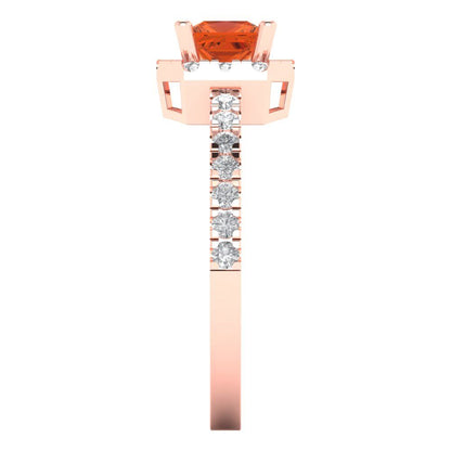 0.89 cttw Zirconia Simulated Red Diamond Hidden Halo Engagement Ring - Solid Gold (VVS1, Princess Cut,4.5mm)