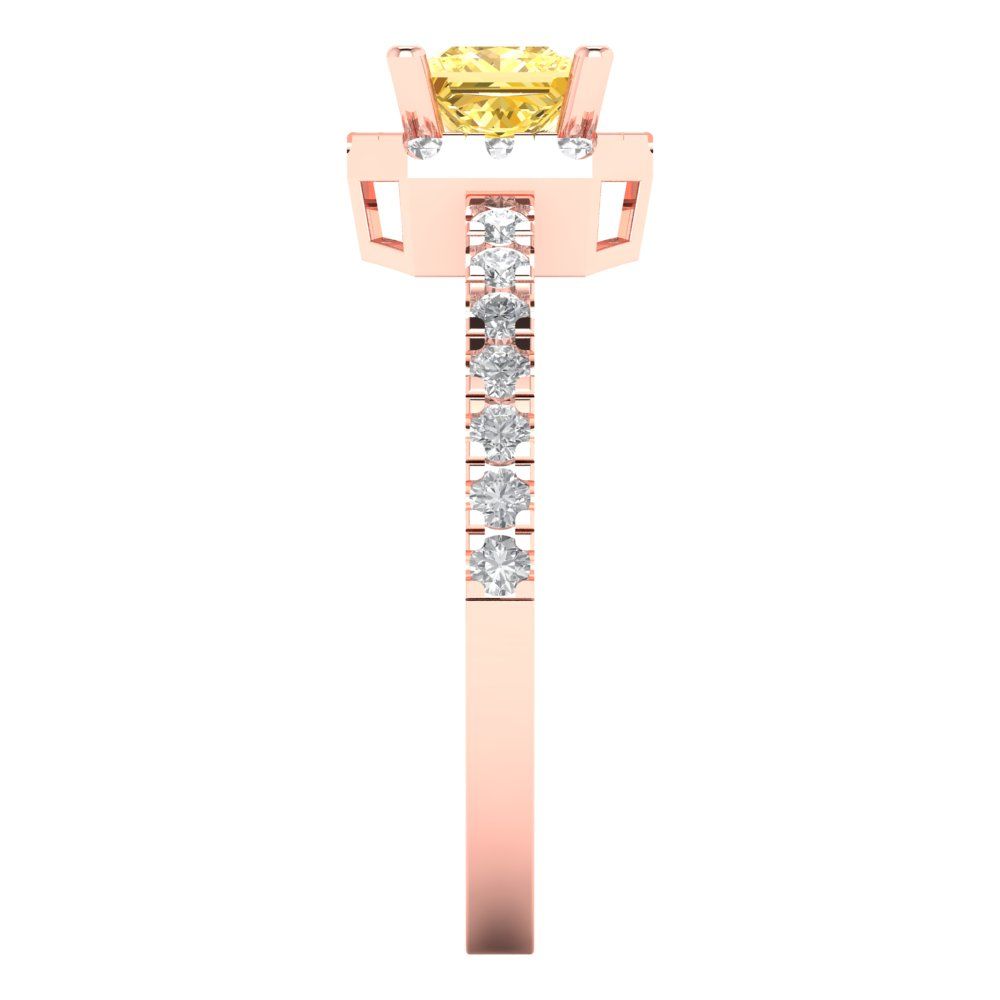 0.89 cttw Zirconia Simulated Yellow Diamond Hidden Halo Engagement Ring - Solid Gold (VVS1, Princess Cut,4.5mm)