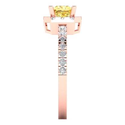 0.89 cttw Zirconia Simulated Yellow Diamond Hidden Halo Engagement Ring - Solid Gold (VVS1, Princess Cut,4.5mm)