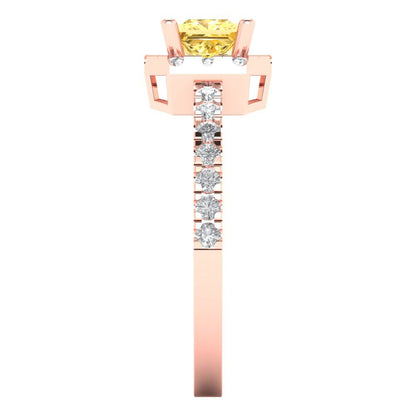 0.89 cttw Natural Citrine Hidden Halo Engagement Ring - Solid Gold (Princess Cut,4.5mm)