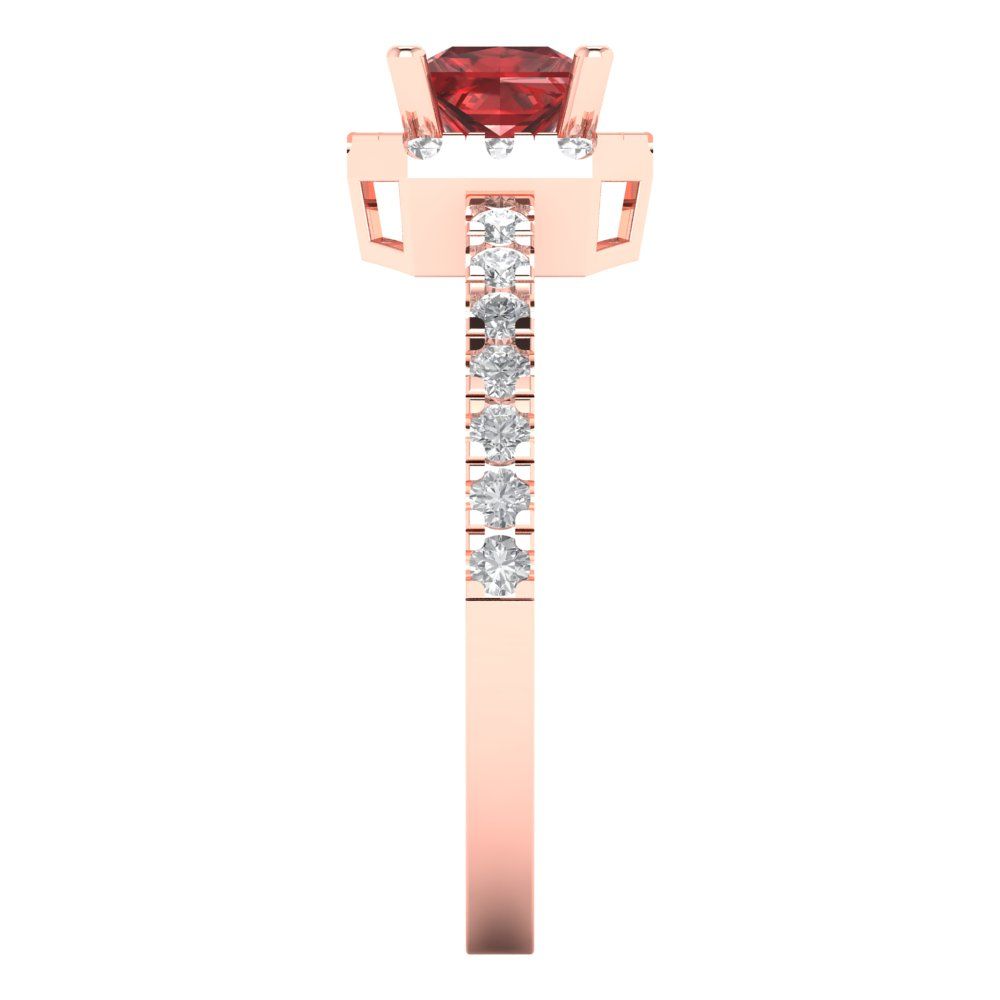 0.89 cttw Natural Garnet Hidden Halo Engagement Ring - Solid Gold (Princess Cut,4.5mm)
