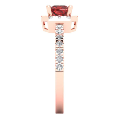 0.89 cttw Natural Garnet Hidden Halo Engagement Ring - Solid Gold (Princess Cut,4.5mm)