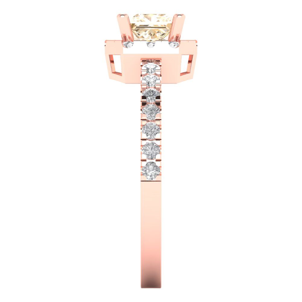 0.89 cttw Natural Morganite Hidden Halo Engagement Ring - Solid Gold (Princess Cut,4.5mm)