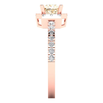 0.89 cttw Natural Morganite Hidden Halo Engagement Ring - Solid Gold (Princess Cut,4.5mm)