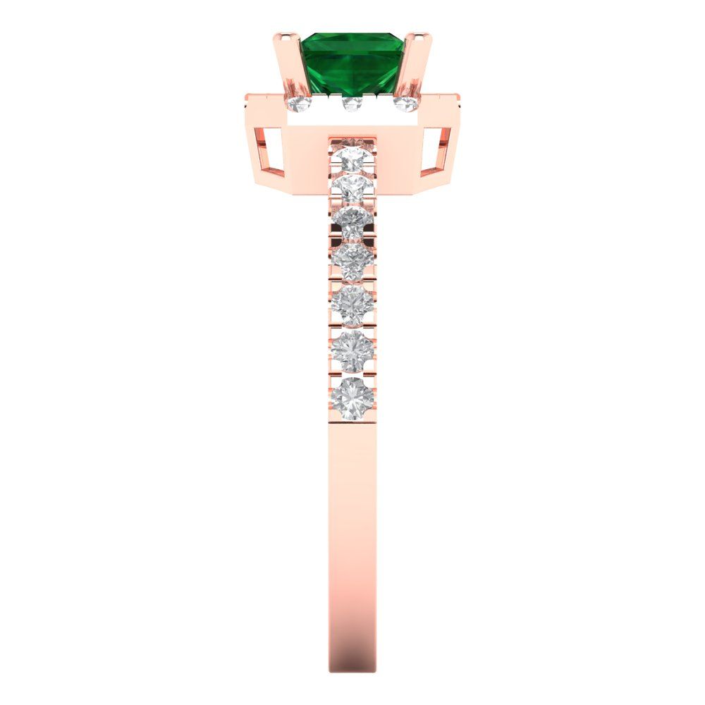0.89 cttw Simulated Emerald Hidden Halo Engagement Ring - Solid Gold (Princess Cut,4.5mm)