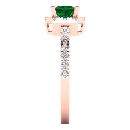 0.89 cttw Simulated Emerald Hidden Halo Engagement Ring - Solid Gold (Princess Cut,4.5mm)