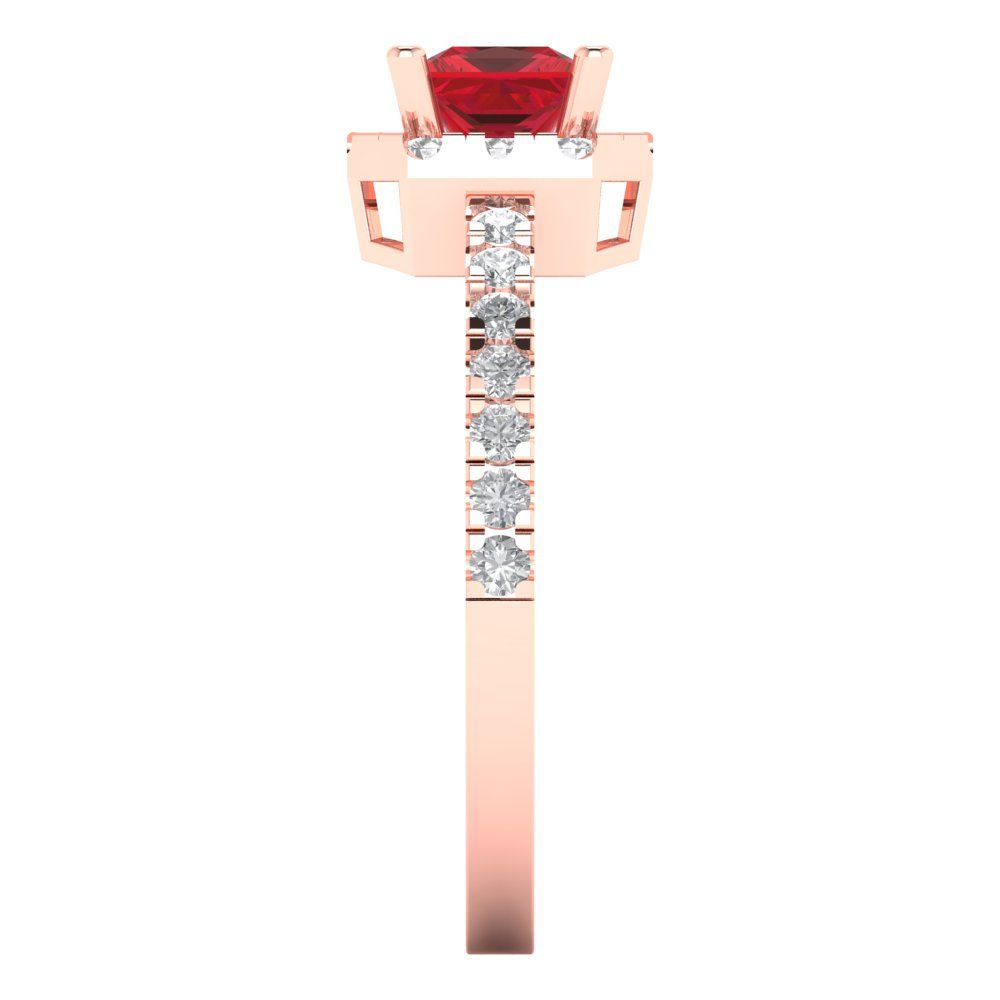 0.89 cttw Simulated Ruby Hidden Halo Engagement Ring - Solid Gold (Princess Cut,4.5mm)
