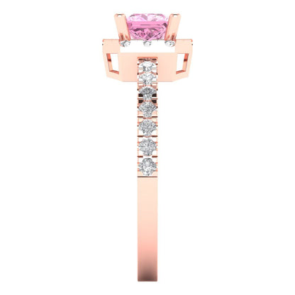 0.89 cttw Zirconia Simulated Pink Diamond Hidden Halo Engagement Ring - Solid Gold (VVS1, Princess Cut,4.5mm)