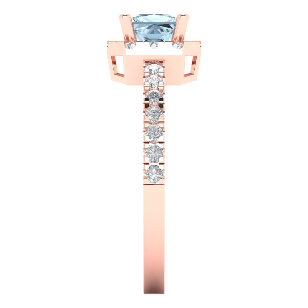 0.89 cttw Natural Aquamarine Hidden Halo Engagement Ring - Solid Gold (Princess Cut,4.5mm)