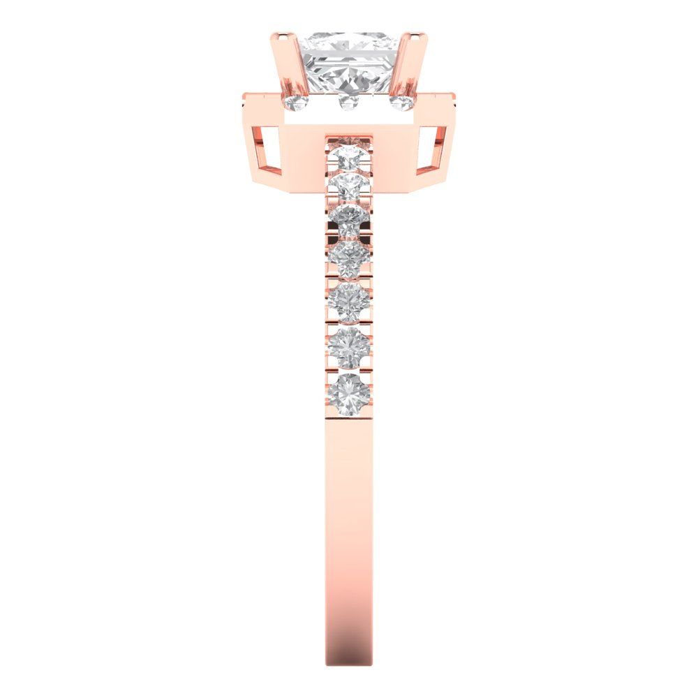1.23 ct Brilliant Princess Cut Natural Diamond Stone Clarity VS1-2 Color G-H Rose Gold Halo Solitaire with Accents Ring