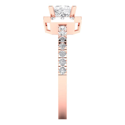 1.23 ct Brilliant Princess Cut Natural Diamond Stone Clarity VS1-2 Color G-H Rose Gold Halo Solitaire with Accents Ring