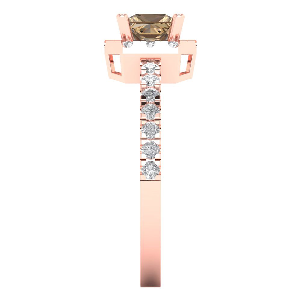 0.89 cttw Zirconia Simulated Champagne Diamond Hidden Halo Engagement Ring - Solid Gold (VVS1, Princess Cut,4.5mm)