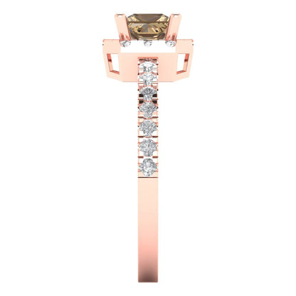 0.89 cttw Zirconia Simulated Champagne Diamond Hidden Halo Engagement Ring - Solid Gold (VVS1, Princess Cut,4.5mm)