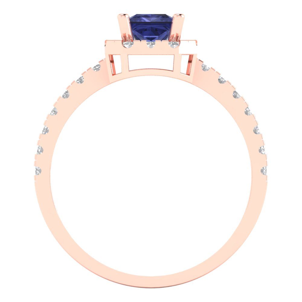 0.89 cttw Simulated Tanzanite Hidden Halo Engagement Ring - Solid Gold (Princess Cut,4.5mm)