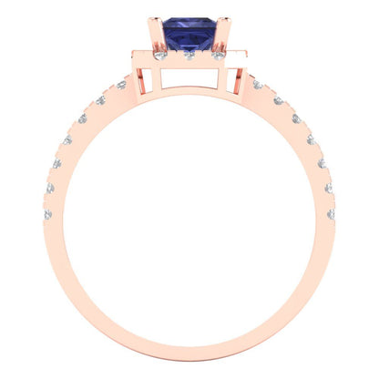 0.89 cttw Simulated Tanzanite Hidden Halo Engagement Ring - Solid Gold (Princess Cut,4.5mm)
