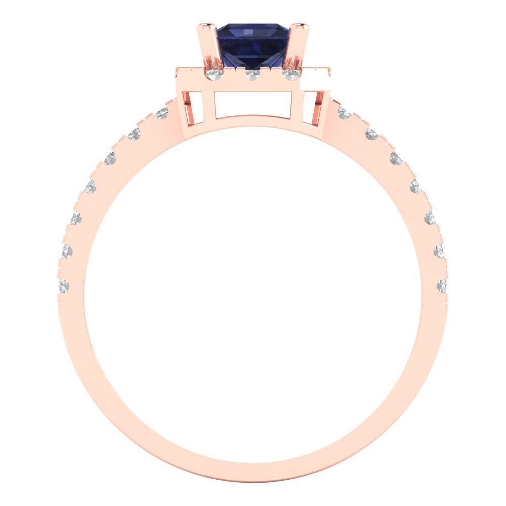 0.89 cttw Simulated Blue Sapphire Hidden Halo Engagement Ring - Solid Gold (Princess Cut,4.5mm)