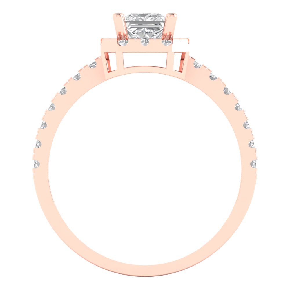 1.23 ct Brilliant Princess Cut Natural Diamond Stone Clarity VS1-2 Color G-H Rose Gold Halo Solitaire with Accents Ring