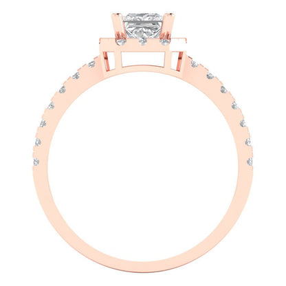 1.23 ct Brilliant Princess Cut Natural Diamond Stone Clarity VS1-2 Color G-H Rose Gold Halo Solitaire with Accents Ring