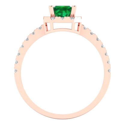 0.89 cttw Simulated Emerald Hidden Halo Engagement Ring - Solid Gold (Princess Cut,4.5mm)