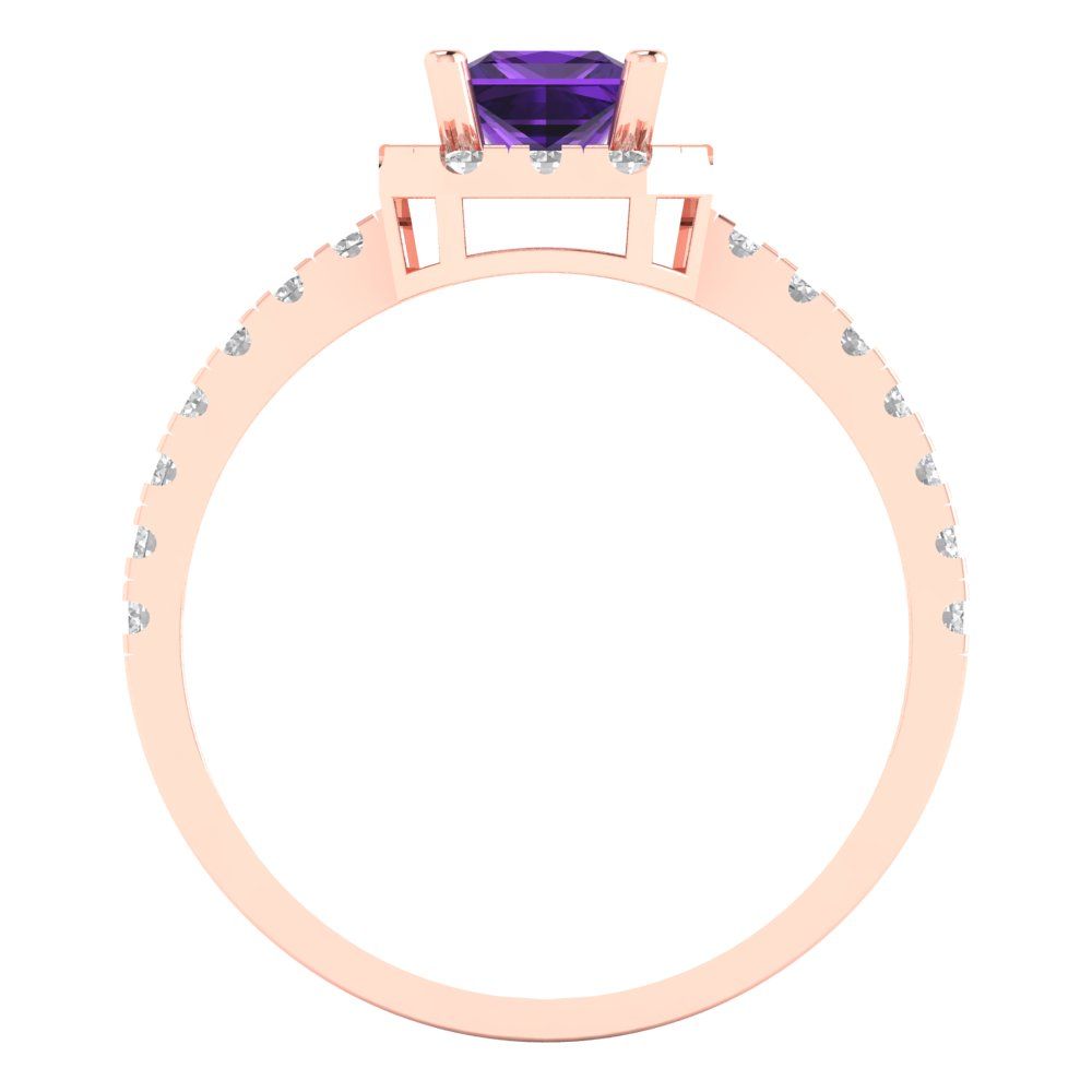 0.89 cttw Natural Amethyst Hidden Halo Engagement Ring - Solid Gold (Princess Cut,4.5mm)