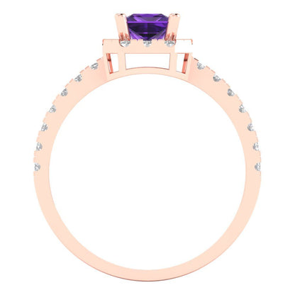 0.89 cttw Natural Amethyst Hidden Halo Engagement Ring - Solid Gold (Princess Cut,4.5mm)