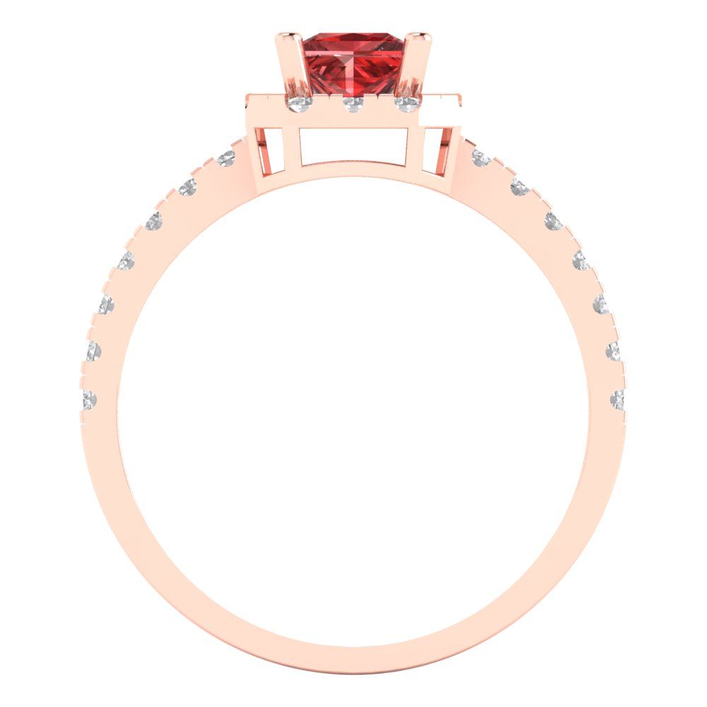 0.89 cttw Natural Garnet Hidden Halo Engagement Ring - Solid Gold (Princess Cut,4.5mm)