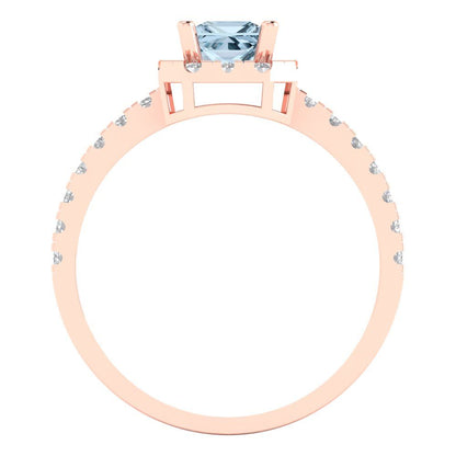 0.89 cttw Natural Swiss Blue Topaz Hidden Halo Engagement Ring - Solid Gold (Princess Cut,4.5mm)