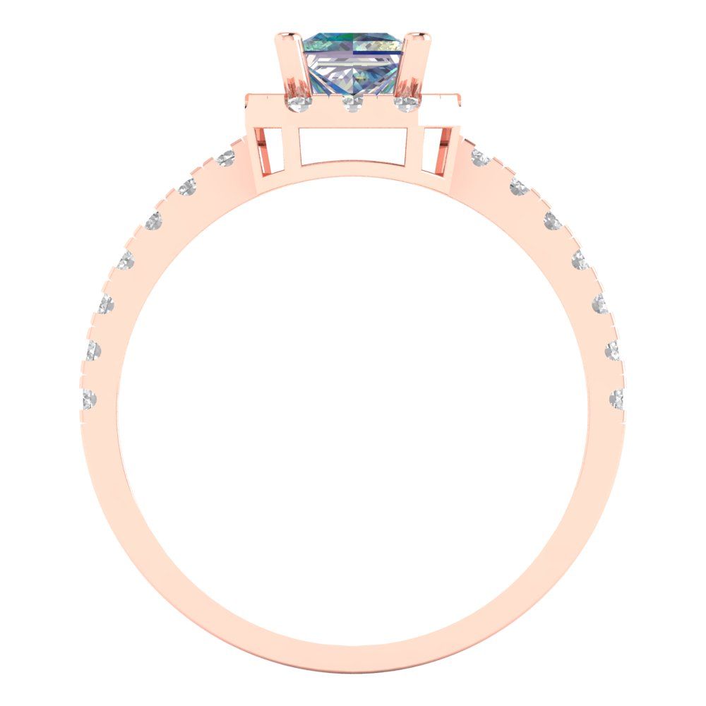 0.89 cttw Blue Moissanite Hidden Halo Engagement Ring - Solid Gold (Princess Cut,4.5mm)