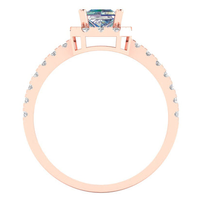 0.89 cttw Blue Moissanite Hidden Halo Engagement Ring - Solid Gold (Princess Cut,4.5mm)