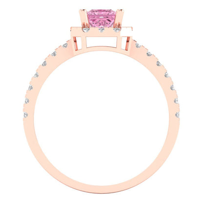 0.89 cttw Zirconia Simulated Pink Diamond Hidden Halo Engagement Ring - Solid Gold (VVS1, Princess Cut,4.5mm)