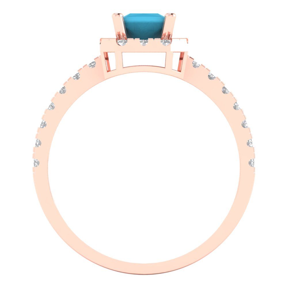 0.89 cttw Simulated Turquoise Hidden Halo Engagement Ring - Solid Gold (Princess Cut,4.5mm)