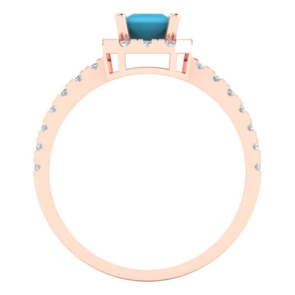 0.89 cttw Simulated Turquoise Hidden Halo Engagement Ring - Solid Gold (Princess Cut,4.5mm)