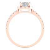 1.23 ct Brilliant Princess Cut Clear Simulated Diamond Stone Rose Gold Halo Solitaire with Accents Ring