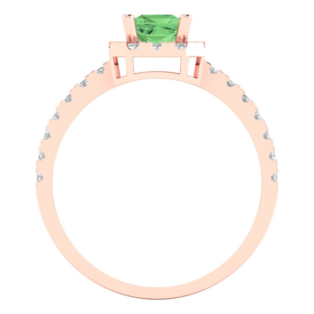 0.89 cttw Zirconia Simulated Green Diamond Hidden Halo Engagement Ring - Solid Gold (VVS1, Princess Cut,4.5mm)