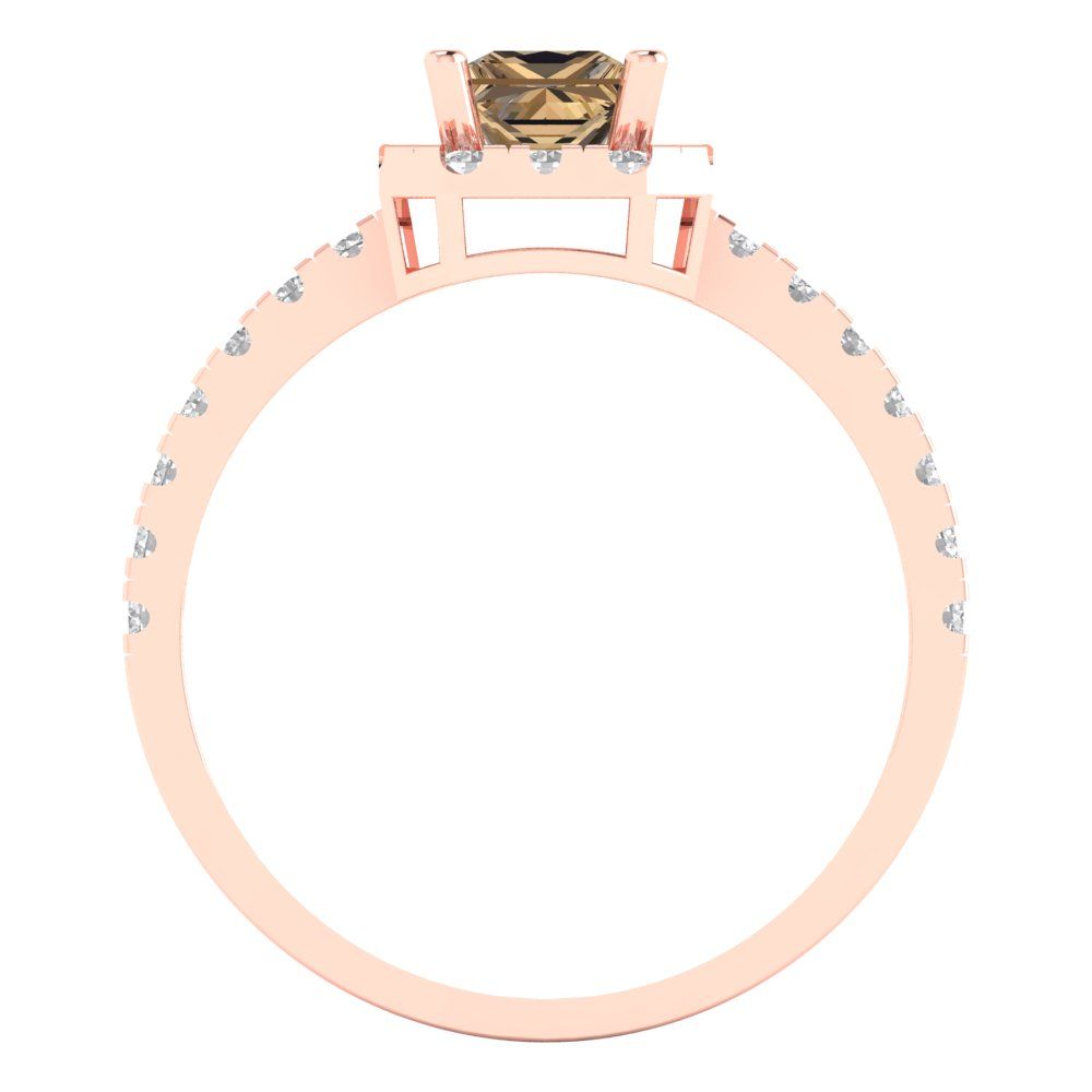 0.89 cttw Zirconia Simulated Champagne Diamond Hidden Halo Engagement Ring - Solid Gold (VVS1, Princess Cut,4.5mm)