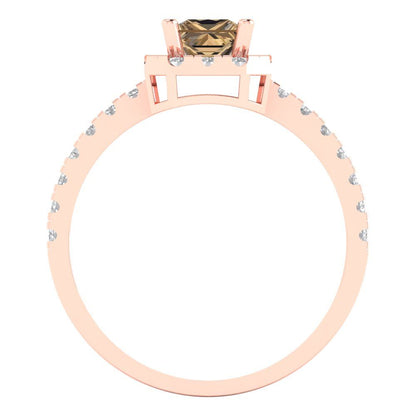 0.89 cttw Zirconia Simulated Champagne Diamond Hidden Halo Engagement Ring - Solid Gold (VVS1, Princess Cut,4.5mm)