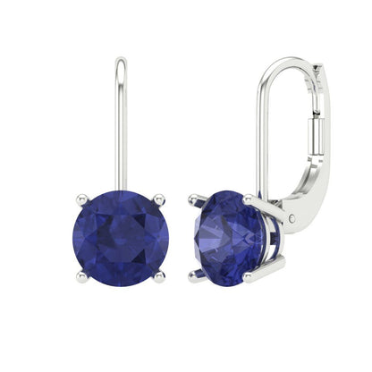 3 ctw Tanzanite Drop Dangle Earrings | 7.5mm Round Cut White Gold Lever Back | December Birthstone