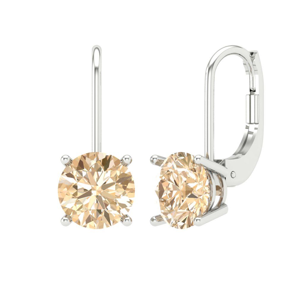 3 ctw Morganite Drop Dangle Earrings | 7.5mm Round Cut White Gold Lever Back | February Birthstone