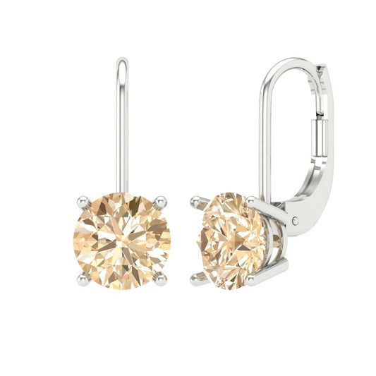 3 ctw Morganite Drop Dangle Earrings | 7.5mm Round Cut White Gold Lever Back | February Birthstone