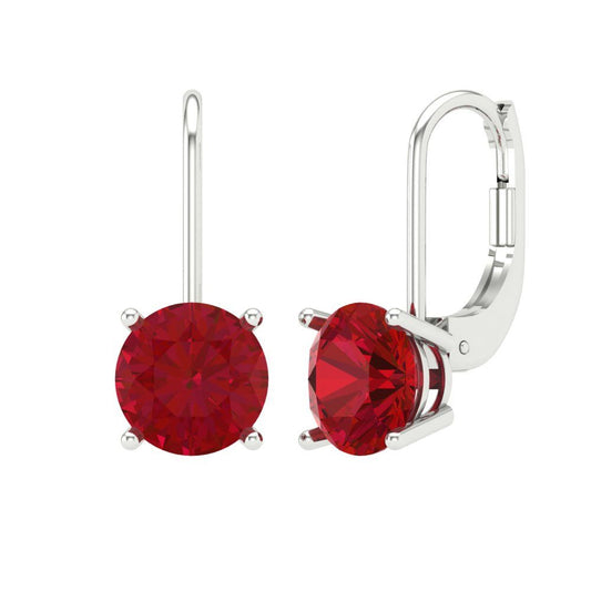 3 ctw Pink Tourmaline Drop Dangle Earrings | 7.5mm Round Cut White Gold Lever Back | April Birthstone